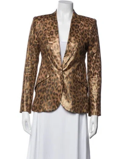 Pre-owned L'agence Linen Animal Print Blazer In Neutrals