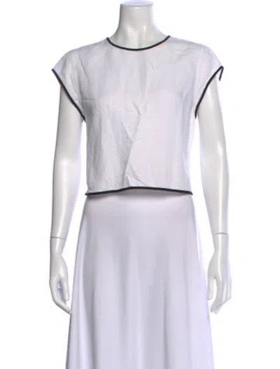 Pre-owned L'agence Linen Crew Neck Crop Top In White