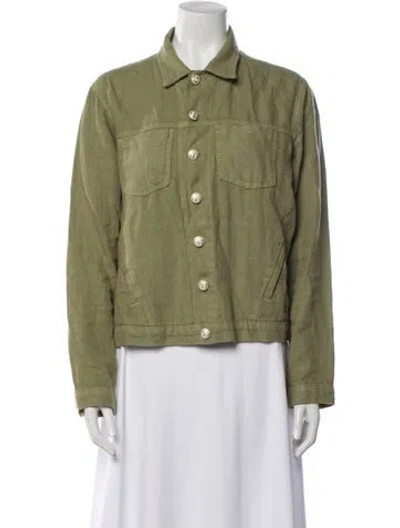 Pre-owned L'agence Linen Denim Jacket In Green