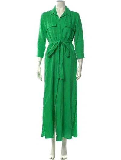Pre-owned L'agence Linen Long Dress In Green