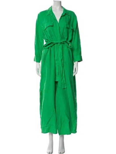Pre-owned L'agence Linen Long Dress In Green