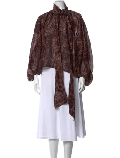 Pre-owned L'agence Linen Paisley Print Blouse In Brown
