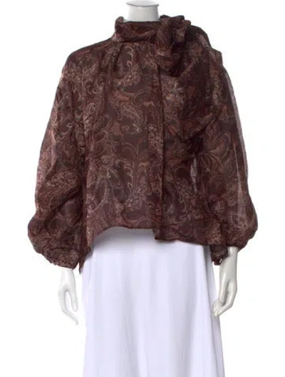 Pre-owned L'agence Linen Paisley Print Blouse In Brown
