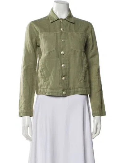 Pre-owned L'agence Linen Printed Denim Jacket In Green