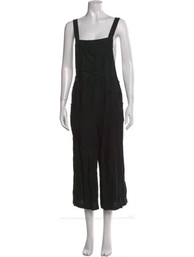 Pre-owned L'agence Linen Square Neckline Overalls In Black
