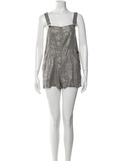 Pre-owned L'agence Linen Square Neckline Romper In Gray