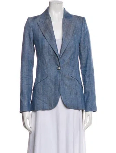 Pre-owned L'agence Linen Striped Blazer In Blue