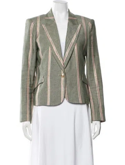 Pre-owned L'agence Linen Striped Blazer In Green