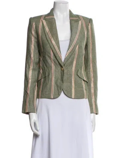 Pre-owned L'agence Linen Striped Blazer In Green