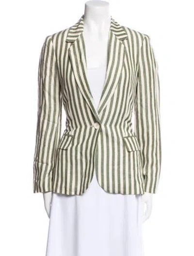 Pre-owned L'agence Linen Striped Blazer In Green