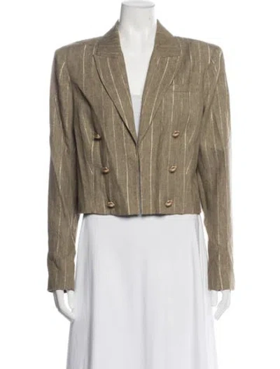 Pre-owned L'agence Linen Striped Blazer W/ Tags In Green/metallic