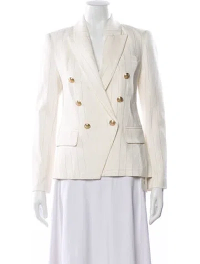 Pre-owned L'agence Linen Striped Blazer W/ Tags In White