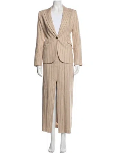 Pre-owned L'agence Linen Striped Skirt Suit In Neutrals