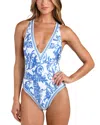 L'agence Lisa Baroque Plunge Neck One Piece Swimsuit In Multi