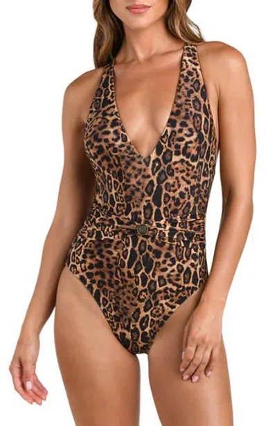 L'agence Lisa Plunge One-piece Swimsuit In Animal Print