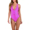 L'agence Lisa Shimmer Plunge One Piece Swimsuit In Purple