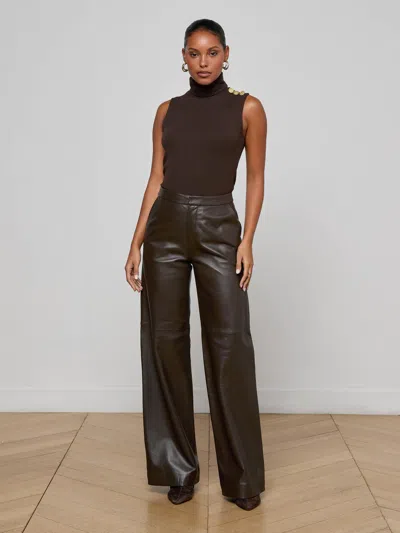L'agence Livvy Leather Trouser In Brown