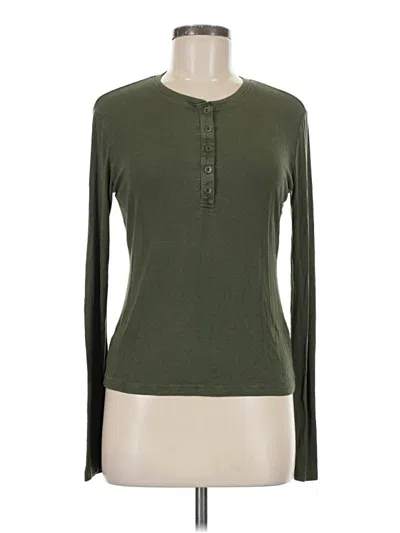 Pre-owned L'agence Long Sleeve Henley Shirt In Green
