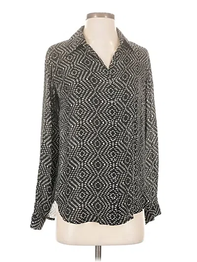 Pre-owned L'agence Long Sleeve Silk Top Black Chevron/herringbone Pattern Collared Neckline Tops