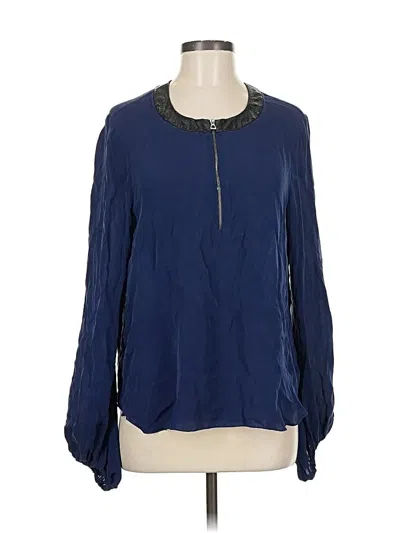Pre-owned L'agence Long Sleeve Silk Top Blue Collared Neckline Tops