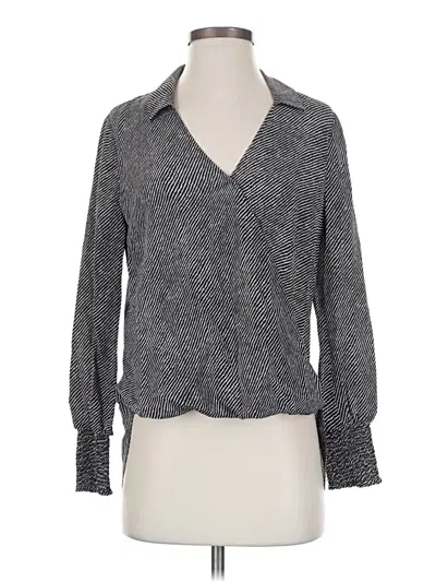 L'agence Long Sleeve Silk Top Gray Tie Neck Tops