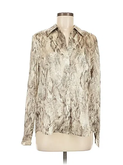 Pre-owned L'agence Long Sleeve Silk Top Ivory Animal Print Pattern Collared Neckline Tops In White