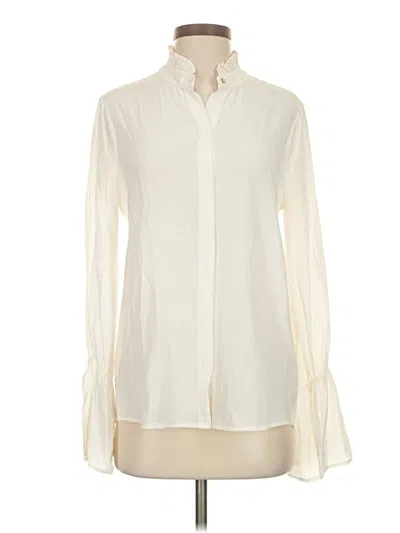 Pre-owned L'agence Long Sleeve Silk Top Ivory High Neck Tops In White