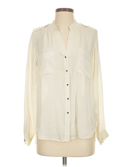 Pre-owned L'agence Long Sleeve Silk Top Ivory Plunge Neckline Tops In White