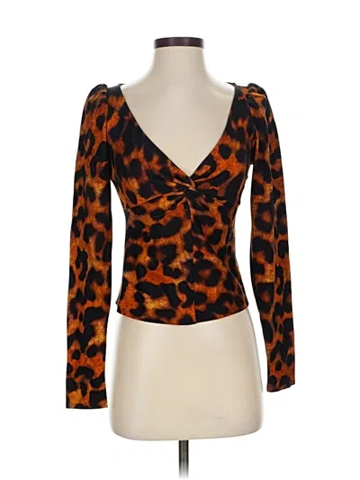 L'agence Long Sleeve Top Orange Sweetheart Neckline Tops In Animal Print
