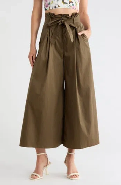 L'agence Lowen Paperbag Waist Crop Wide Leg Pants In Pine