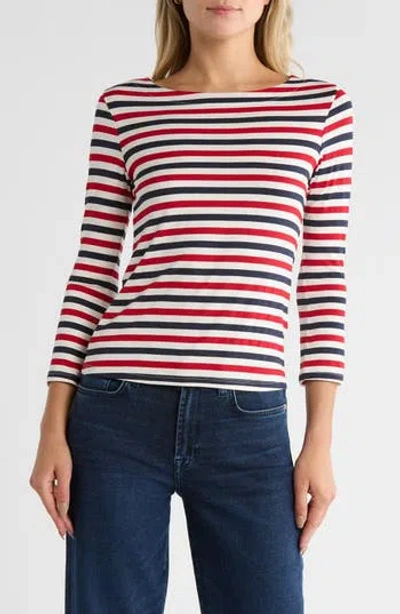 L'agence Lucille Stripe Boatneck Top In Natural/ Red/ Navy Stripe