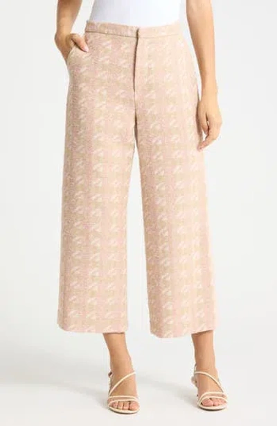L'agence Lula Houndstooth Crop Straight Leg Trousers In Ecru/pink/gold Houndstooth