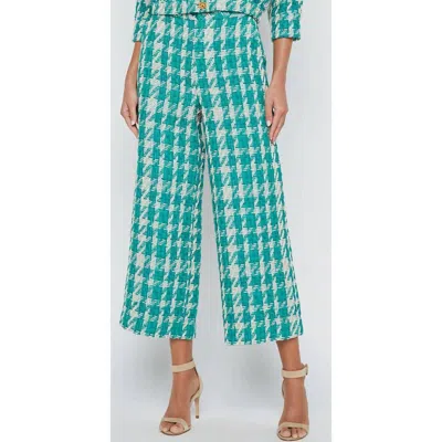 L'agence Lula Straight Leg Crop Trousers In Vintage White Teal Houndstooth In Multi