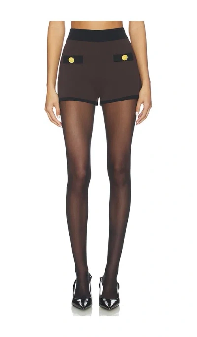 L'agence Lumi Trim Knit Micro Short In Dark Brown & Black
