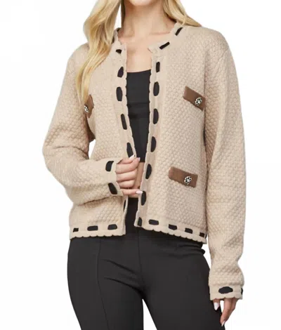 L'agence Luxe Trimmed Cardigan In Tan, Black, Brown In Multi
