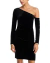 L'agence Lynne Velvet Long Sleeve One Shoulder Dress In Black