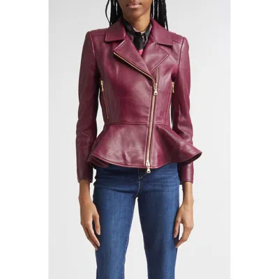 L'agence Lyric Leather Peplum Biker Jacket In Purple
