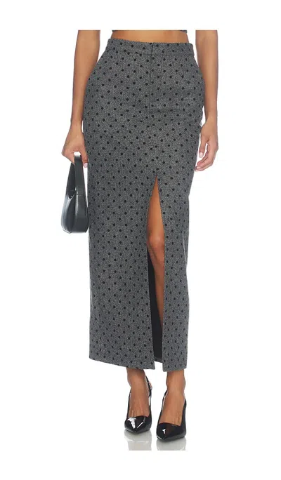 L'agence Maceline Maxi Skirt In Heather Grey & Black Polka Dot