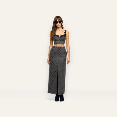 L'agence Maceline Maxi Skirt In Heather Grey/black Polka Dot
