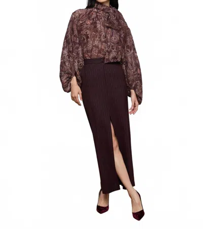 L'agence Maceline Maxi Skirt In Malbec Twill Pinstripe In Brown