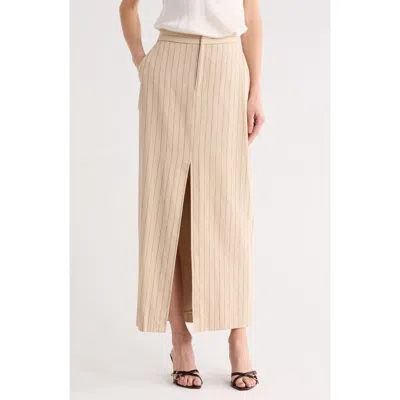L'agence Maceline Pinstripe Linen Blend Maxi Skirt In Brown