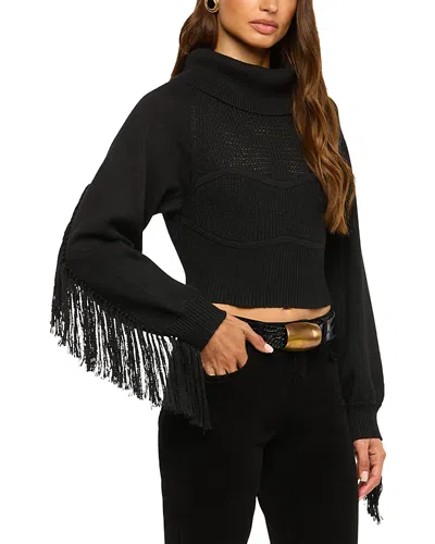 L'agence Maddison Fringe Turtleneck Cropped Sweater In Black