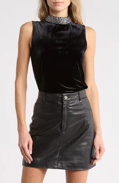 L'agence Madelyn Embellished Mock Neck Top In Black