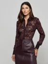L'agence Maia Lace Button Down Blouse In Purple