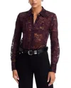 L'agence Maia Lace Button Down Blouse In Burgundy