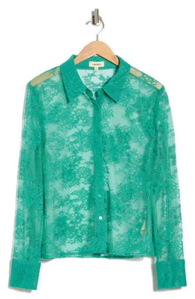L'agence Maia Lace Button-up Shirt In Green