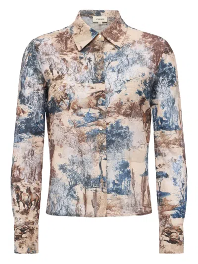 L'agence Maia Lace Button Down Shirt In Tan Western Toile In Multi
