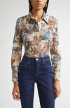 L'agence Maia Printed Lace Button-up Shirt In Multi