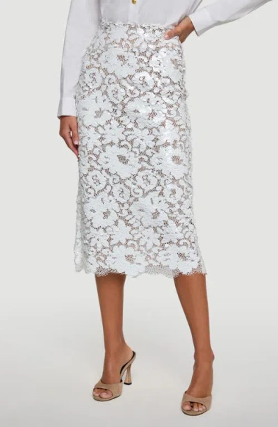L'agence Makena Sequin Lace Midi Skirt In White