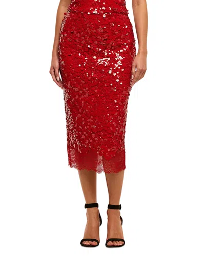 L'agence Makena Sequin Pencil Skirt In Red